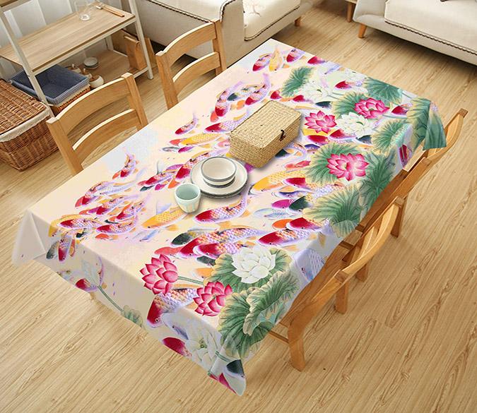 3D Lotus Flowers Fishes 283 Tablecloths Wallpaper AJ Wallpaper 