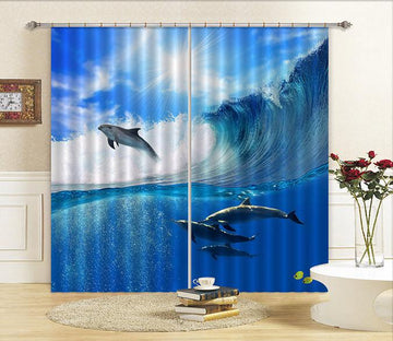 3D Sea Surfing Dolphins 176 Curtains Drapes Wallpaper AJ Wallpaper 