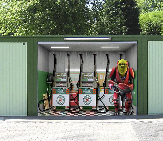 3D Gas Station Robot 401 Garage Door Mural Wallpaper AJ Wallpaper 