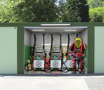 3D Gas Station Robot 401 Garage Door Mural Wallpaper AJ Wallpaper 