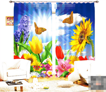 3D Bright Flowers And Sky 1135 Curtains Drapes Wallpaper AJ Wallpaper 