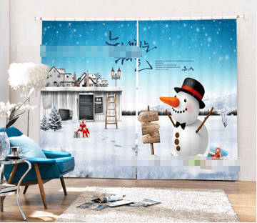 3D Winter Snowman Scenery 1113 Curtains Drapes Wallpaper AJ Wallpaper 