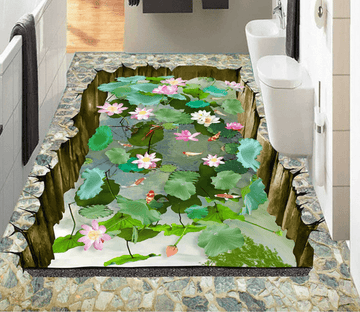 3D Hole Lotus Pond Floor Mural Wallpaper AJ Wallpaper 2 