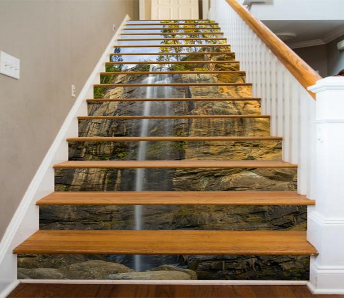3D Cliff Falling Water 23 Stair Risers Wallpaper AJ Wallpaper 