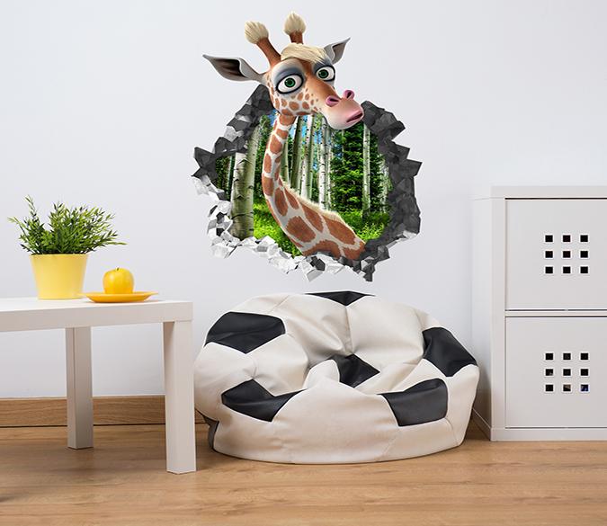 3D Cute Giraffe 4 Broken Wall Murals Wallpaper AJ Wallpaper 