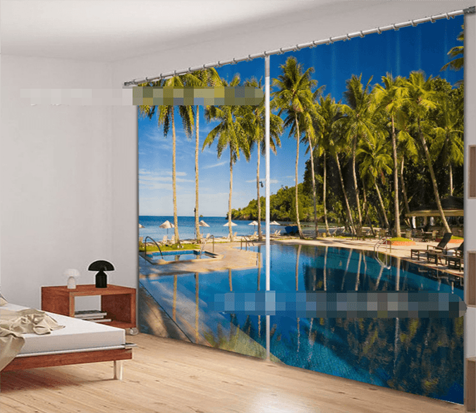 3D Sea Coconut Trees 920 Curtains Drapes Wallpaper AJ Wallpaper 