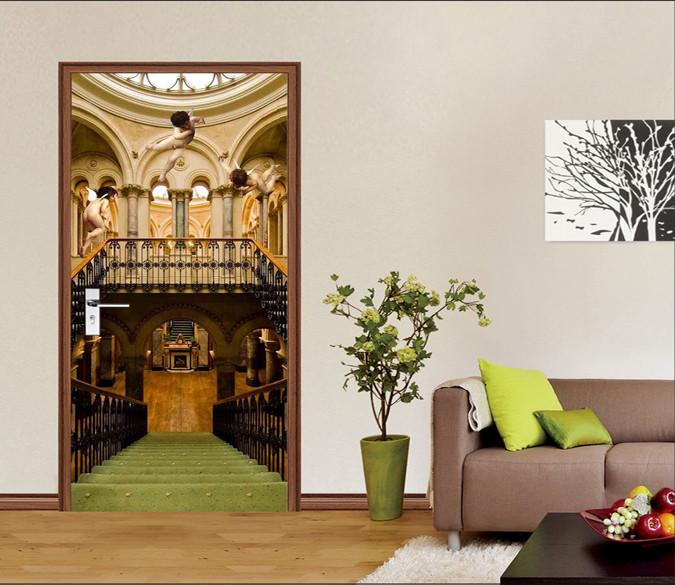 3D Palace Stairs Angels 96 Door Mural Wallpaper AJ Wallpaper 