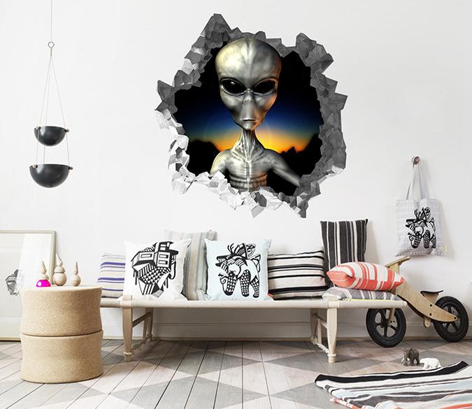 3D Alien 92 Broken Wall Murals Wallpaper AJ Wallpaper 