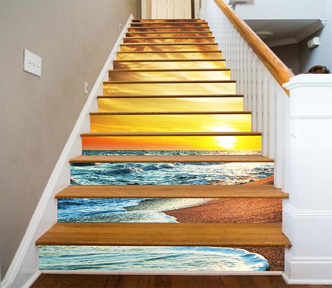 3D Bright Beach Sunset 1201 Stair Risers Wallpaper AJ Wallpaper 