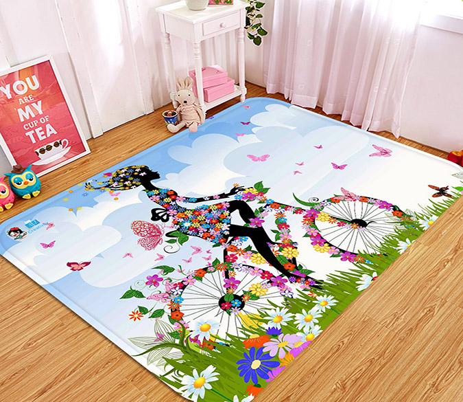 3D Flowers Girl Cycling 43 Non Slip Rug Mat Mat AJ Creativity Home 