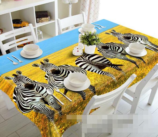 3D Autumn Grassland Zebras 1014 Tablecloths Wallpaper AJ Wallpaper 