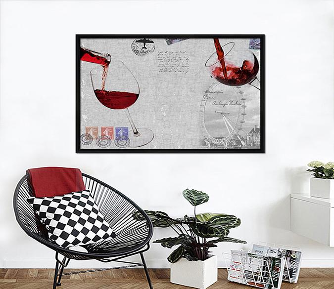 3D Red Wine Glass 041 Fake Framed Print Painting Wallpaper AJ Creativity Home 
