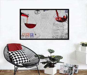 3D Red Wine Glass 041 Fake Framed Print Painting Wallpaper AJ Creativity Home 