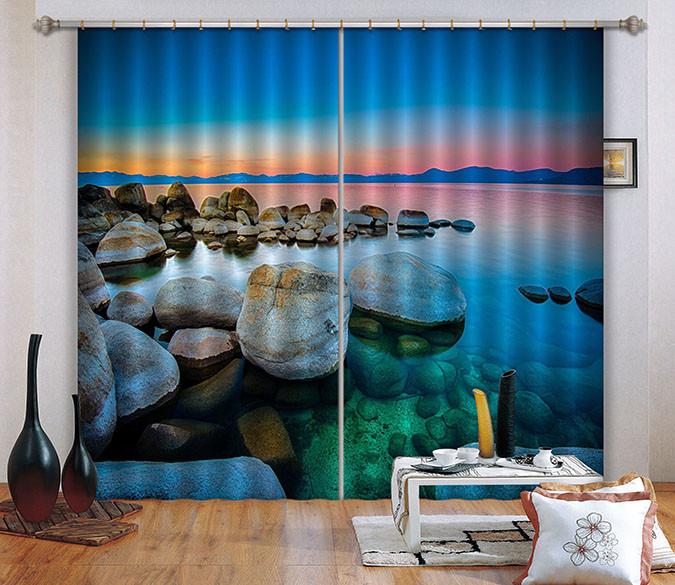 3D Stones Lake Sunset 601 Curtains Drapes Wallpaper AJ Wallpaper 
