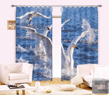 3D Sea White Swans 1137 Curtains Drapes Wallpaper AJ Wallpaper 