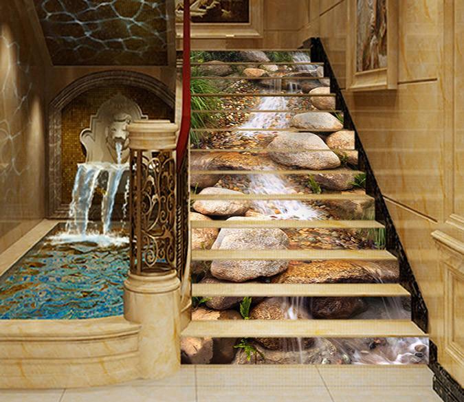 3D Creek Stones 1627 Stair Risers Wallpaper AJ Wallpaper 