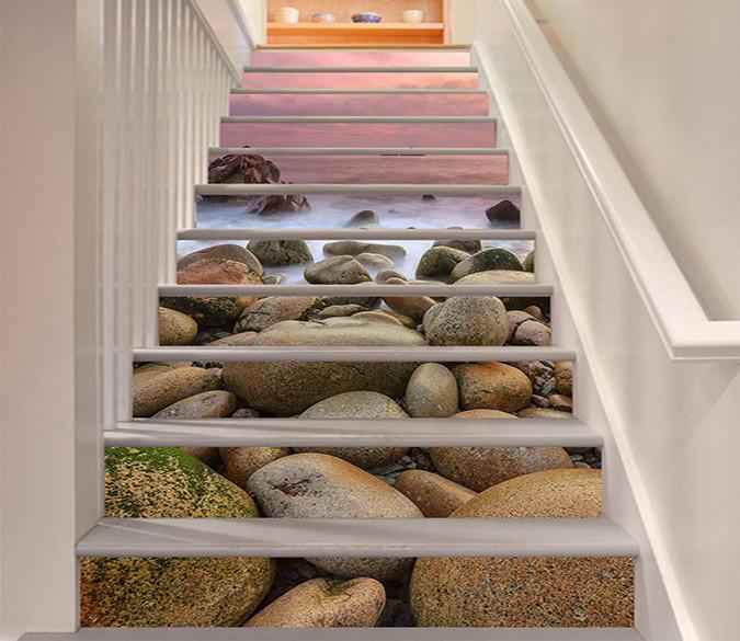 3D Misty Sea Stones 1116 Stair Risers Wallpaper AJ Wallpaper 