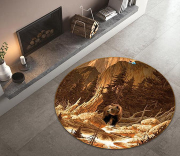 3D Mountain Bear 112 Round Non Slip Rug Mat Mat AJ Creativity Home 
