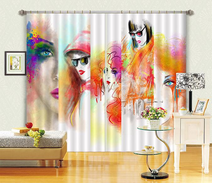 3D Graffiti Color Women 559 Curtains Drapes Wallpaper AJ Wallpaper 