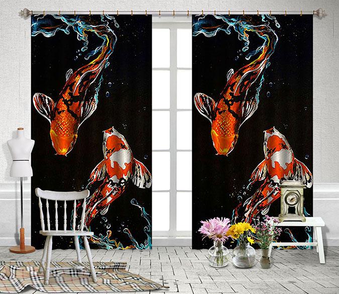 3D Swimming Fishes 2456 Curtains Drapes Wallpaper AJ Wallpaper 