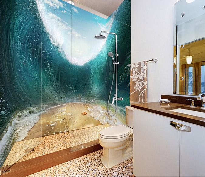 3D Beach High Waves 36 Bathroom Wallpaper Wallpaper AJ Wallpaper 