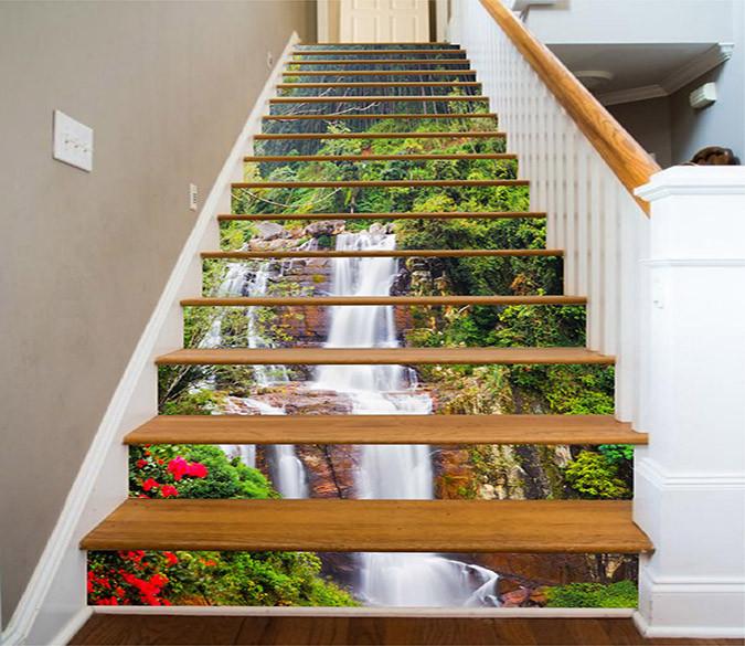 3D Forest Rugged Waterfall 1192 Stair Risers Wallpaper AJ Wallpaper 