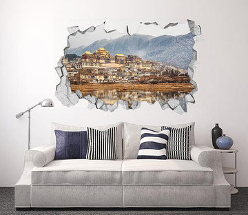 3D Snowing Mountain Town 107 Broken Wall Murals Wallpaper AJ Wallpaper 