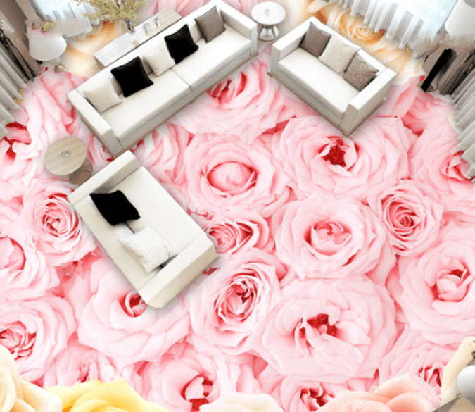 3D Romantic Pink Rose Floor Mural Wallpaper AJ Wallpaper 2 
