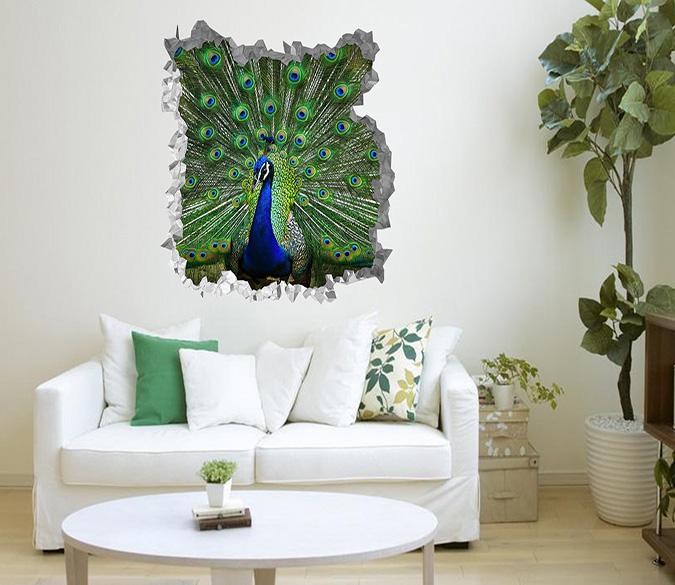 3D Pretty Peacock 222 Broken Wall Murals Wallpaper AJ Wallpaper 