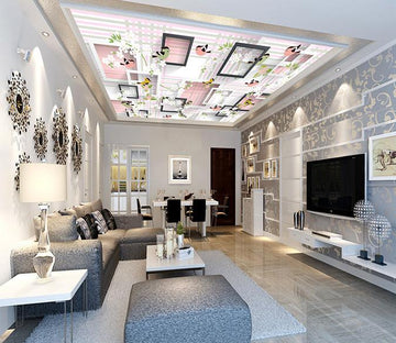 Flowers Birds Frames Stripes Wallpaper AJ Wallpaper 