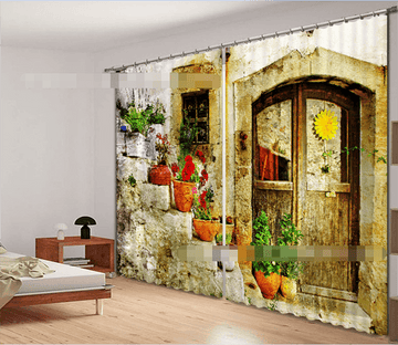 3D House Potted Plants 2122 Curtains Drapes Wallpaper AJ Wallpaper 
