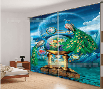 3D Peacocks And Trophy 1125 Curtains Drapes Wallpaper AJ Wallpaper 