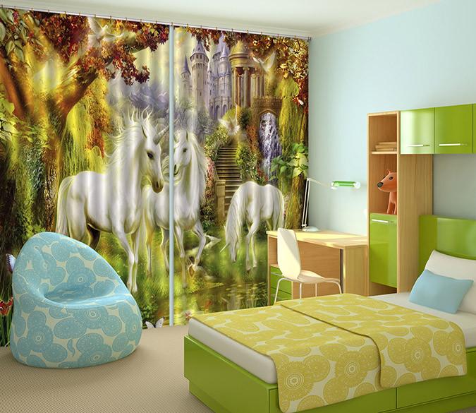 3D Horses Castle 319 Curtains Drapes Wallpaper AJ Wallpaper 