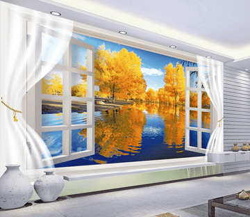 Window Lakeside Trees Wallpaper AJ Wallpaper 