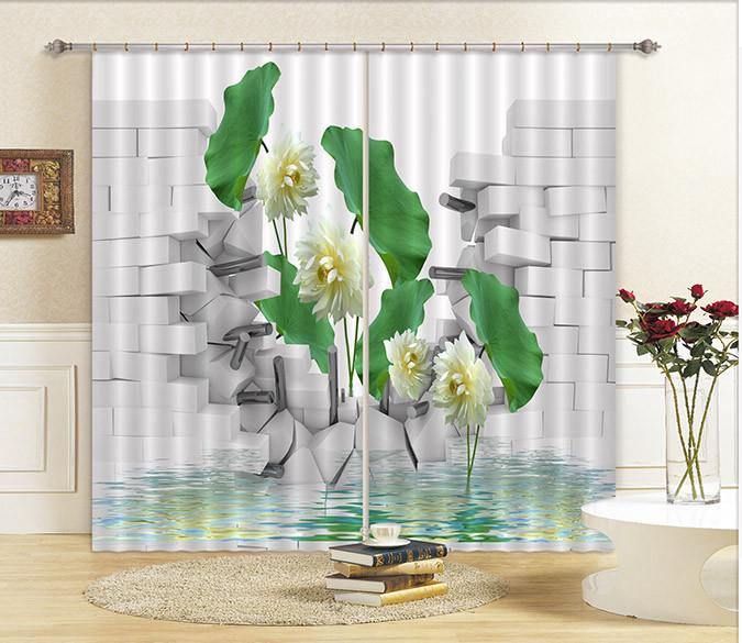 3D Lake Flowers Bricks 463 Curtains Drapes Wallpaper AJ Wallpaper 