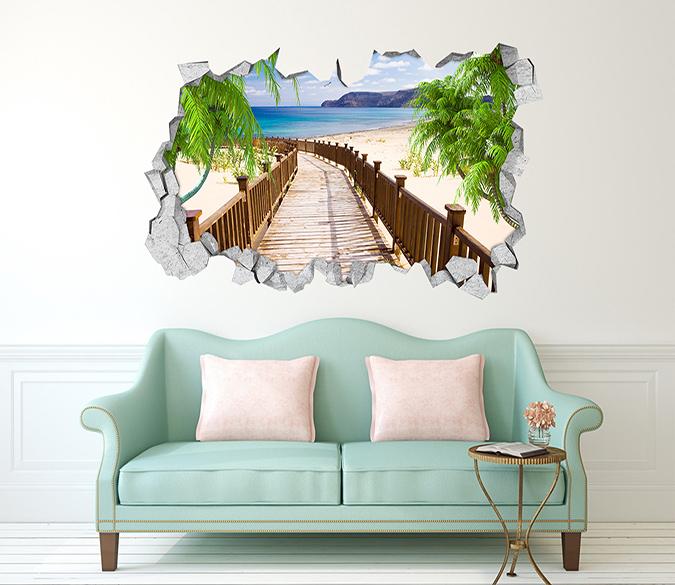 3D Beach Wood Road 347 Broken Wall Murals Wallpaper AJ Wallpaper 