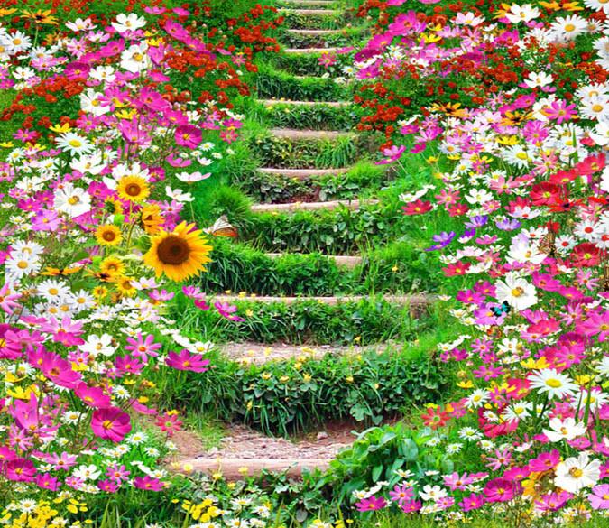 3D Flowers Stairs Floor Mural Wallpaper AJ Wallpaper 2 