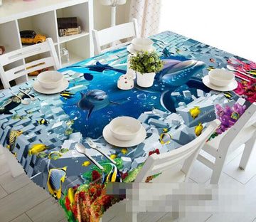 3D Ocean Dolphins Bricks 1303 Tablecloths Wallpaper AJ Wallpaper 