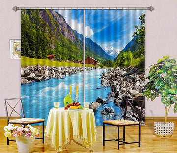 3D Mountain Valley River 109 Curtains Drapes Wallpaper AJ Wallpaper 