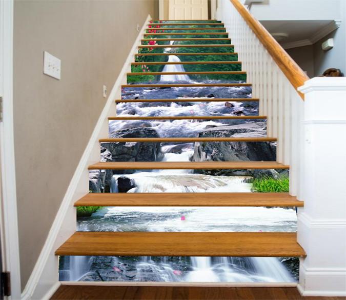 3D Mountain Stony River 82 Stair Risers Wallpaper AJ Wallpaper 
