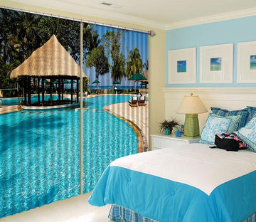3D Seaside Swimming Pool 167 Curtains Drapes Wallpaper AJ Wallpaper 
