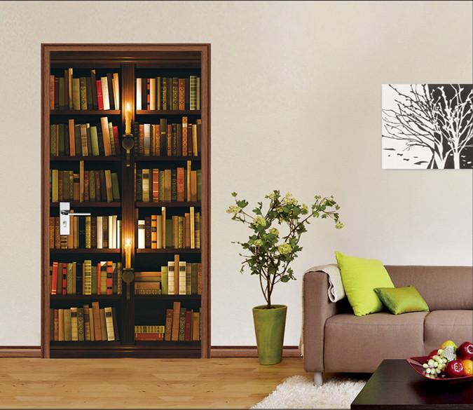 3D Bookshelf Candles 82 Door Mural Wallpaper AJ Wallpaper 