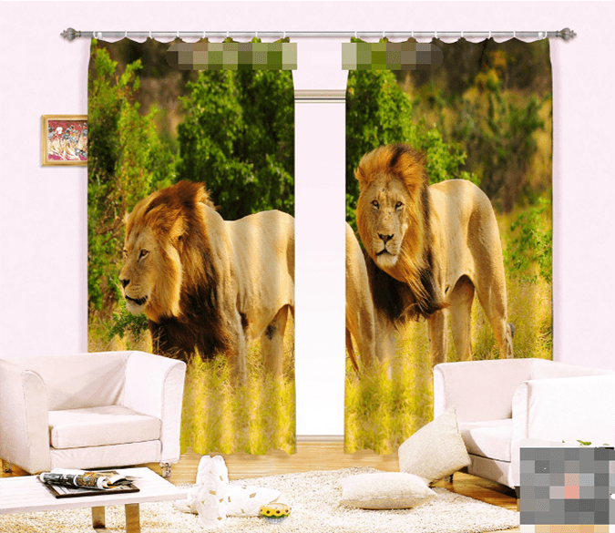 3D Wilderness Lion Couple 1130 Curtains Drapes Wallpaper AJ Wallpaper 