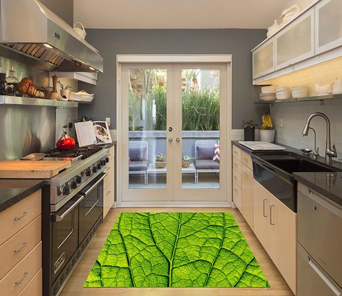3D Green Leaf Veins Kitchen Mat Floor Mural Wallpaper AJ Wallpaper 