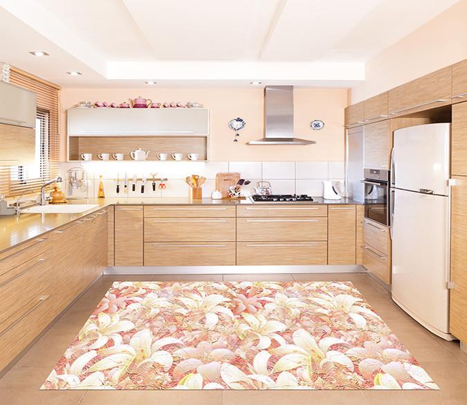 3D Pretty Flowers Pattern Kitchen Mat Floor Mural Wallpaper AJ Wallpaper 