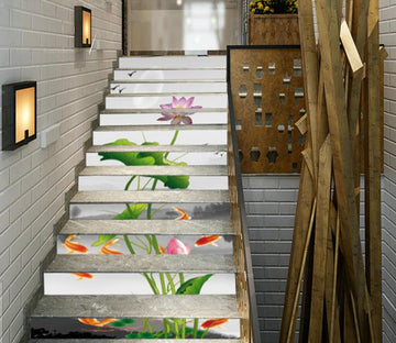 3D Lake Lotus Flowers And Fishes 112 Stair Risers Wallpaper AJ Wallpaper 