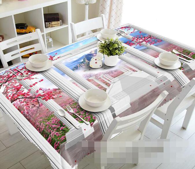 3D Flowers Field Road Pillars 1097 Tablecloths Wallpaper AJ Wallpaper 