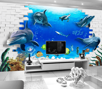 Ocean Fishes And Bricks Wallpaper AJ Wallpaper 