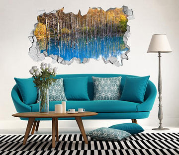 3D Blue Lake Bare Trees 104 Broken Wall Murals Wallpaper AJ Wallpaper 