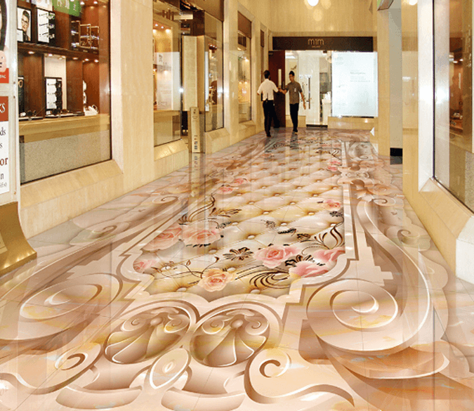 3D Pattern And Flowers Floor Mural Wallpaper AJ Wallpaper 2 